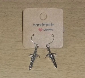 TIBET SILVER DAGGER GOTHIC STYLE DROP EARRINGS GREAT DETAIL - NEW - Picture 1 of 2