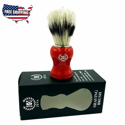 NEW ZEVA BOAR BRISTLE SHAVING BRUSH IN BOX FOR MEN BARBER FREE SHIPPING RED - Image 1 of 4