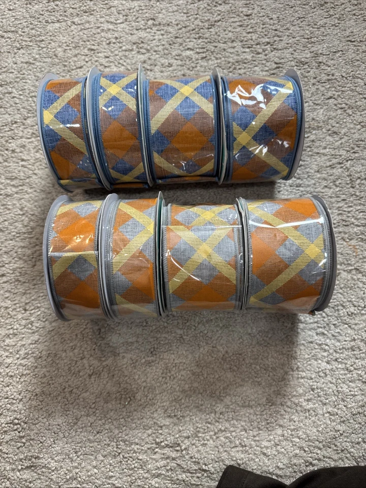 Lote de ocho cintas de otoño a cuadros con bordes de alambre de 2,5 pulgadas y 1,5 pulgadas   Foto 1 de 4
