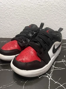 Jordan 1 Low ALT (PS) 'Bred Toe 2.0' White Black Red Hook & Loop Size 12C - Picture 1 of 10