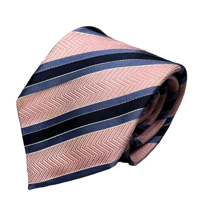 Corbata Canali Rosa y Azul Rayas 100% Seda Hecha en Italia Tejida 4" Foto 1 de 4