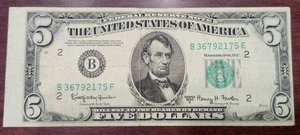 Dramatic Shift Error on 1950E $5 Federal Reserve Note Note FREE SHIPPING Key - Picture 1 of 2