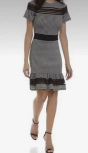 NWT Michael Kors Houndstooth Short Sleeve Mesh Panel See Thru Sz L - Picture 1 of 9