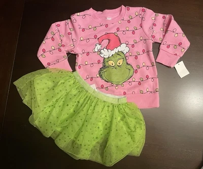 Sudadera The Grinch Dr. Seuss 2 Piezas Rosa y Falda Verde Lima Talla 3T Nueva con Etiquetas Foto 1 de 4