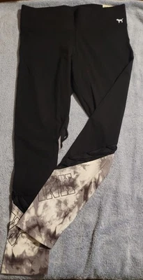Victoria's Secret PINK Yoga Black Lace Up Mesh Tie Dye Dog Logo Leggings L - Image 1 of 4