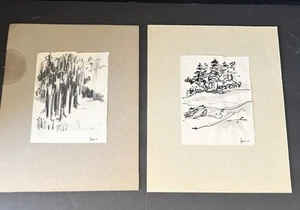 PAIR Phillip Levine Seattle Artist ( 1931 - 2021) Landscape Drawings 1971 - Picture 1 of 5