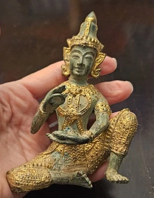 Deslumbrante estátua tailandesa vintage de bronze escultura músico 4,5” - Imagem 1 de 4