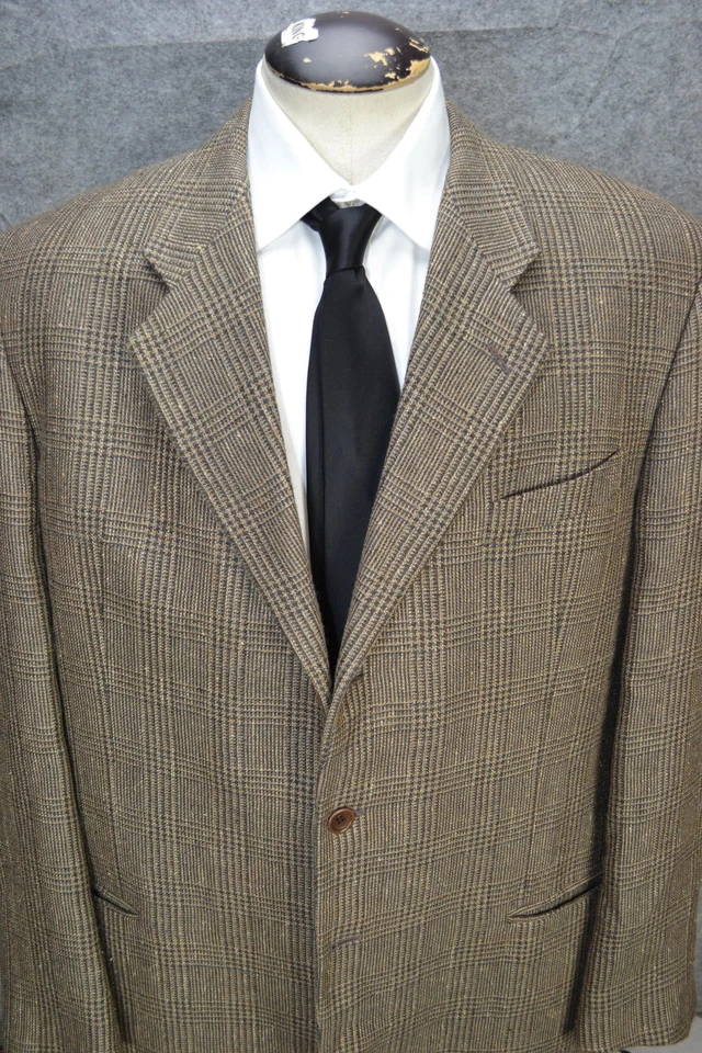 Blazer Armani Collezioni Para Hombres 46L Marrón Glen Lana A Cuadros Alpaca Seda Hecho en Italia Foto 1 de 4