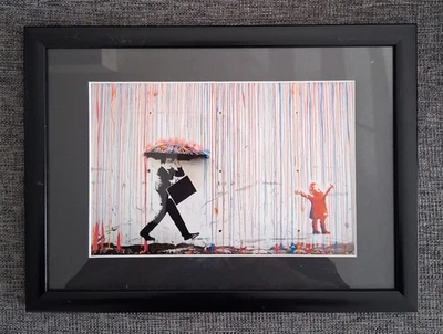 Banksy Colorful Rain Umbrella Girl 6x9 Framed Print - Image 1 of 4