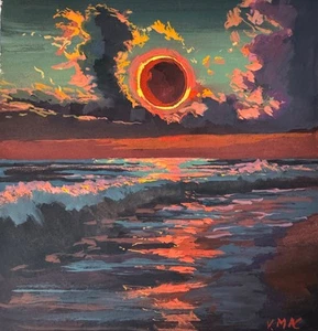 Original Landscape Painting Signed Sunset Modern Art Collectible Wall Art Decor - Picture 1 of 2