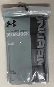 Under Armour Underwear Boys Large Youth Black Gray Boxerjock Stretch 4 Pairs - Picture 1 of 5