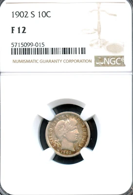 NGC - Barber Dime - 10c - 1902 S - F-12 - Image 1 of 2