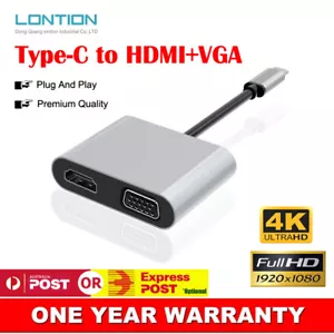 Type-C to HDMI VGA Adapter 4k*2K UltraHD For Microsoft Surface Pro 8 7 8+ USB-C - Picture 1 of 5