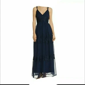 AQUA Swiss Womens Small Navy Blue Dot Lace Maxi Spaghetti Strap - Picture 1 of 12
