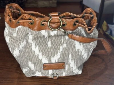 Bolso de Mano Lucky Brand BALI HAI Cuero Textil Marrón Hobo Cubo Hombro Eslinga Foto 1 de 4