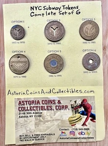 COMPLETE SET 6 VINTAGE NYC SUBWAY TRAIN COLLECTIBLE TRANSIT TOKENS 1953-2003 - Picture 1 of 17