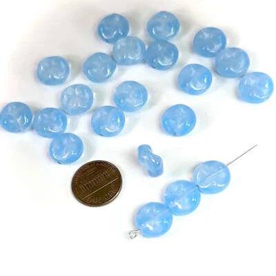 Czech Fancy Round Flat Swirl Glass Beads 13mm Light Blue 20 pieces CL797 - Image 1 of 2