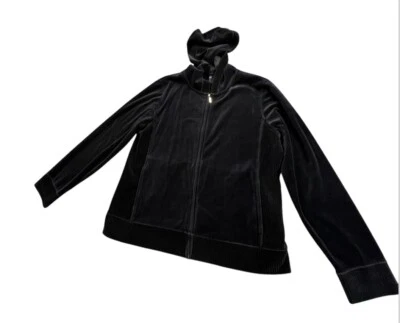 Jones New York Sport Velour Jacket Hoodie Women XL Black Pockets Full Zip - Image 1 of 4