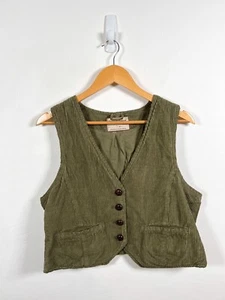 Free People Charley Cord Vest Medium Waistcoat Green Layering Autumn Corduroy BN
