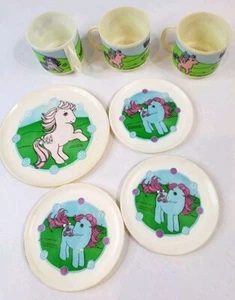 Vintage My Little Pony Tea Set Party Cups and Plates 1984 7pc Set - Picture 1 of 6