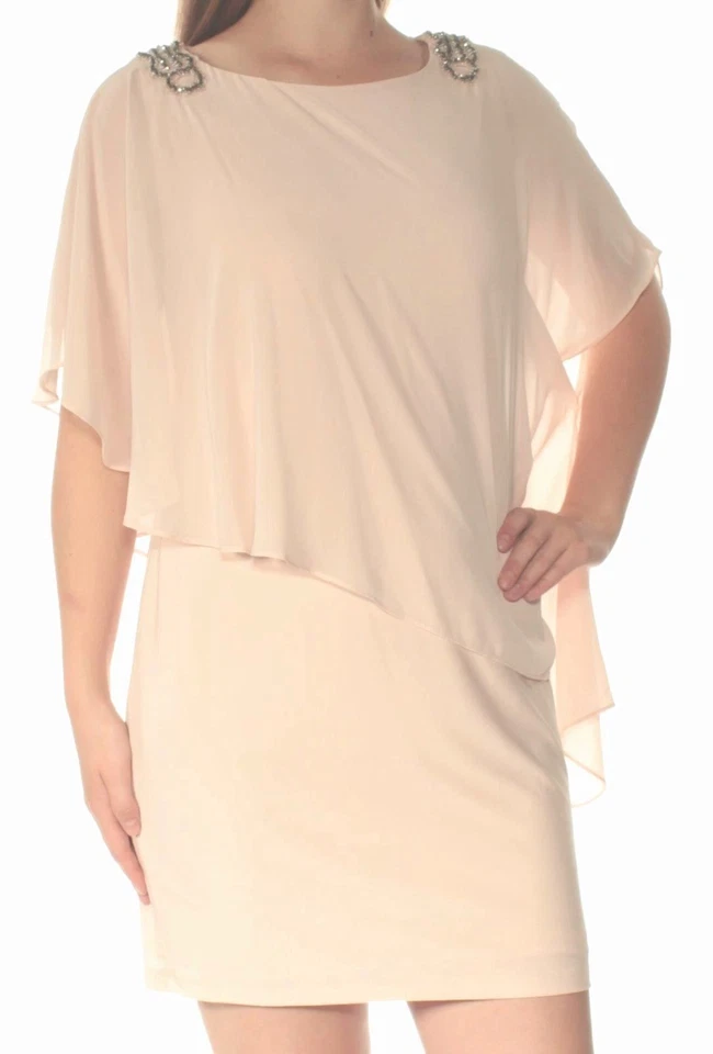 X By Xscape Women'S Pink Embellished Chiffon Cape Boat Neck Dress Size 10