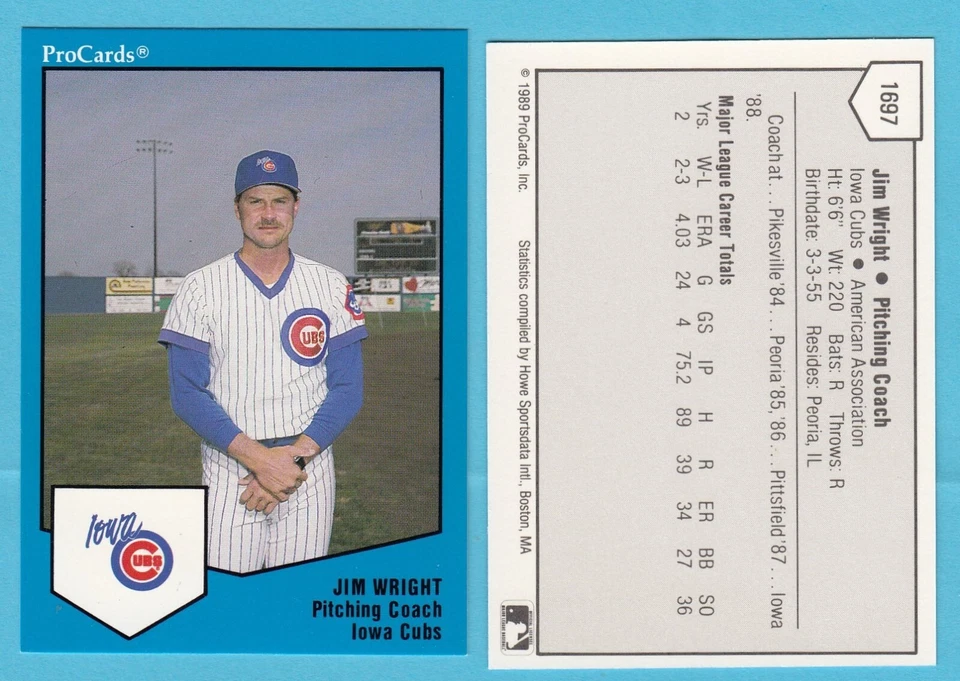 1989 Pro Card Minor League - Jim Wright - Iowa Cubs - Box 206 - Image 1 of 1