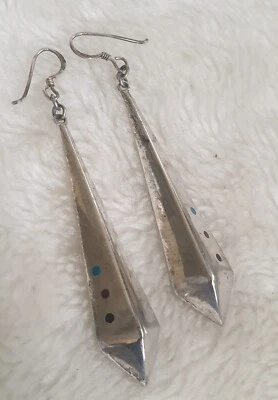 Große Vintage Emaille Ohrringe aus 925er Silber ca. 80 x 15 mm, 11 gramm Maßiv - Bild 1 von 4