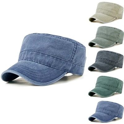XL Oversize Big Head Washed Cotton Military Hat Flat Top Army Cadet Cap - Image 1 of 3