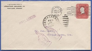 US  1906 2c postal stationery used Portland, OR to Cottage Grove, OR - RETURNED - Picture 1 of 2