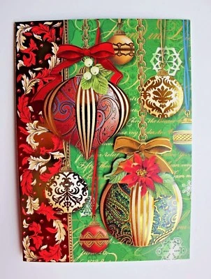 *PUNCH STUDIO Set of 3 Gold Foil Dimensional Christmas Cards~Christmas Ornaments - Image 1 of 4