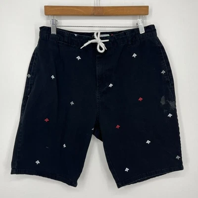 LRG Chino Shorts Men's Size 32 Black Logo All Over Print Flat Front Cotton Blend - Image 1 of 4
