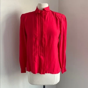 VINTAGE JERRI SHERMAN Silk Blouse Womens Sz 8 Red Pleated Front - Picture 1 of 8