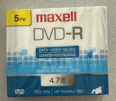 NEW Maxell DVD- R 5 pack 4.7 GB DVD 120 minutes - Image 1 of 2