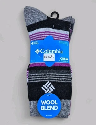 COLUMBIA Mujer Calcetines Crew Boot Exterior Cálido Mezcla Lana 4 Pares Zapatos Talla 4-10 Foto 1 de 4