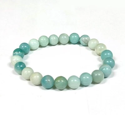 Amazonite Gemstone 8mm Round Bead Unisex Stretch Bracelet - Image 1 of 2