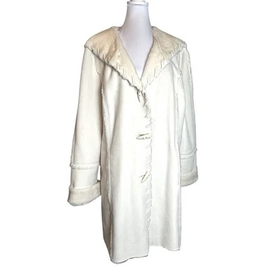 Abrigo con capucha Coldwater Creek para mujer talla PXL imitación piel gamuza marfil penilano Foto 1 de 4