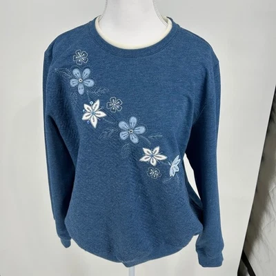 Sudadera Alfred Dunner Azul Floral Bordada Cuello Redondo Talla L Grandmacore Foto 1 de 4