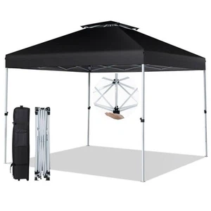 Gymax 2-Tier 10 ft. x 10 ft. Black Pop-Up Canopy Tent Instant Gazebo Adjustable - Picture 1 of 10