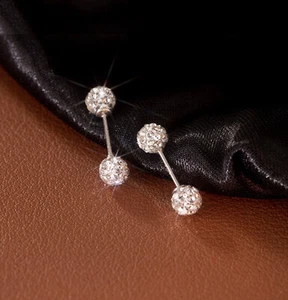 925 Sterling Silver Barbell CZ Crystal Balls Helix Tragus Stud Earrings A4286 - Picture 1 of 8
