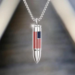 Bullet Urn Necklace for Ashes Stainless Steel American Flag Urn Ashes Pendant - Picture 1 of 12