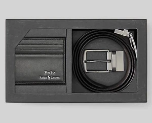 Juego de regalo de cinturón y billetera con logotipo de cuero negro polo ralph lauren precio de venta sugerido por el fabricante £150 - Imagen 1 de 9