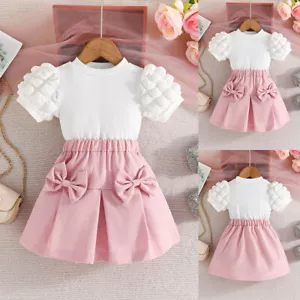 2PCS Kids Baby Girls Ribbed Tops Skirt Dress Set Toddler Party Outfit Clothes - Picture 1 of 12