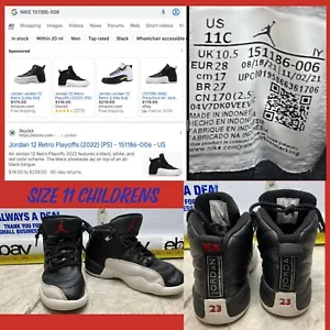 Nike Air Jordan 12 Retro Playoffs Boys Sz 11 C Athletic Shoe Sneakers 151186-006 - Picture 1 of 12