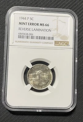ERROR LAMINATION & MS66! 1944 D 5C Jefferson Nickel NGC Mint State MS 66 - Image 1 of 4