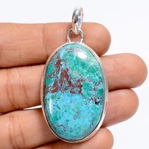 Natural Chrysocolla Gemstone Fashion Jewelry 925 Silver Pendant 1.9" ARP-5859 - Picture 1 of 3