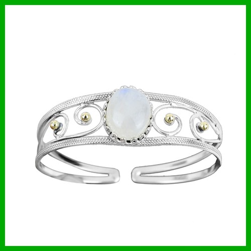 VALENTINO Braccialetto ovale pietra di luna arcobaleno pietra preziosa finitura oro 18 carati lunetta argento nuovo