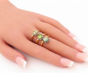 925 Sterling Silver Vintage Ring Gold Plated Diamonds & Gemstones  Sz 8  RG30312 - Picture 1 of 17