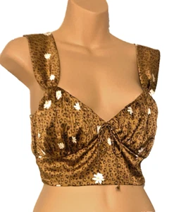 For Love and Lemons Bronze Cheetah/Floral Satin Bustier Crop Top Size  M - Picture 1 of 11