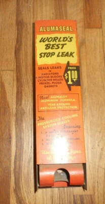 Vintage WORLDS BEST STOPLEAK GAS OIL Advertising Wall Dispenser Display SIGN - Image 1 of 4