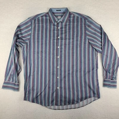 Bugatchi Uomo Shirt Mens 2XL XXL Blue Brown Purple Classic Fit Dress Button Up - Image 1 of 4